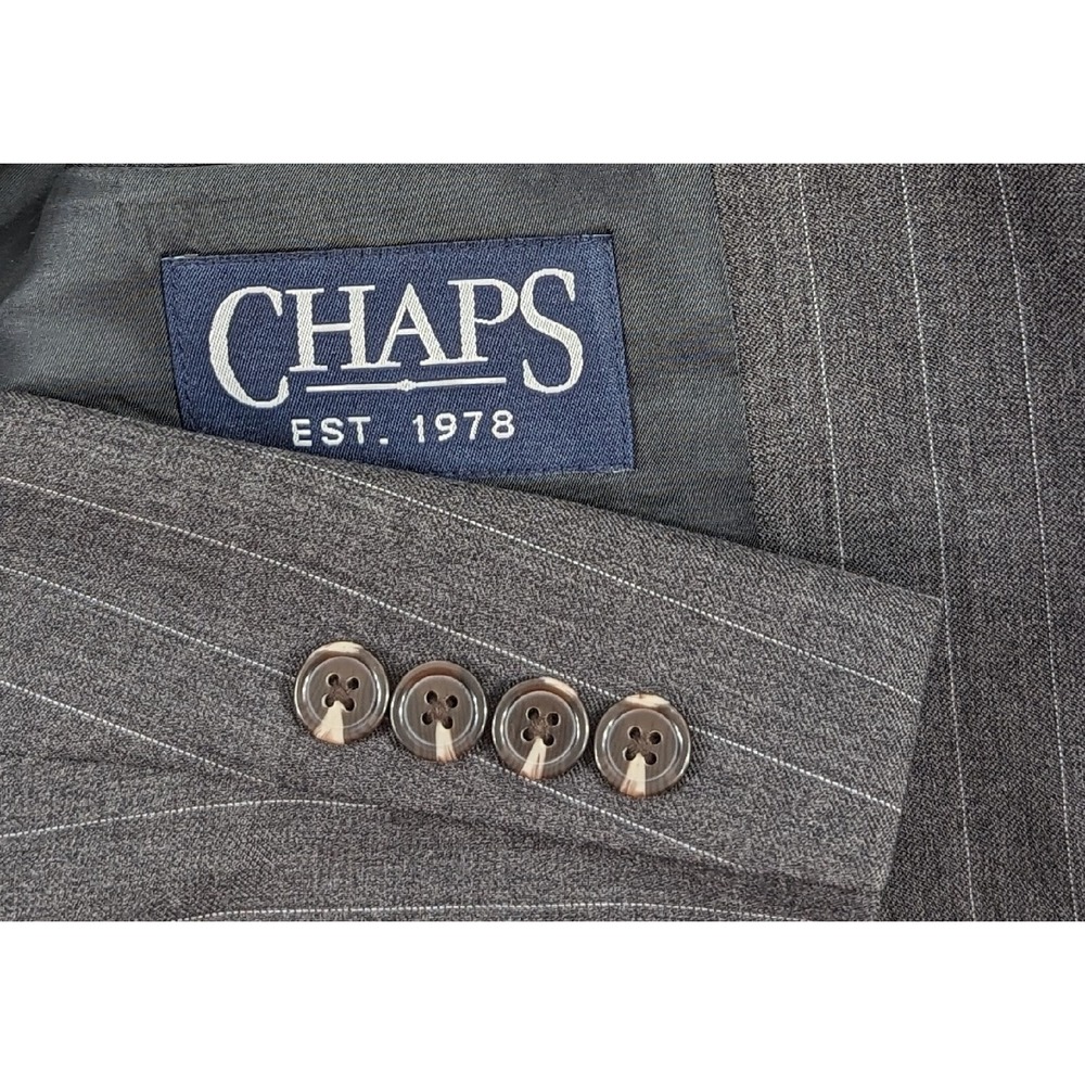 Chaps Mens Blazer Sport Coat 2 Button 100% Wool 40R Dark Gray Pinstripe EUC